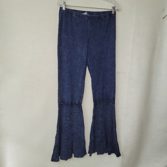 Chatoyant Bell Bottom Pants Womens M Blue Stretch Thermal Boho Mineral Wash USA - Picture 1 of 10